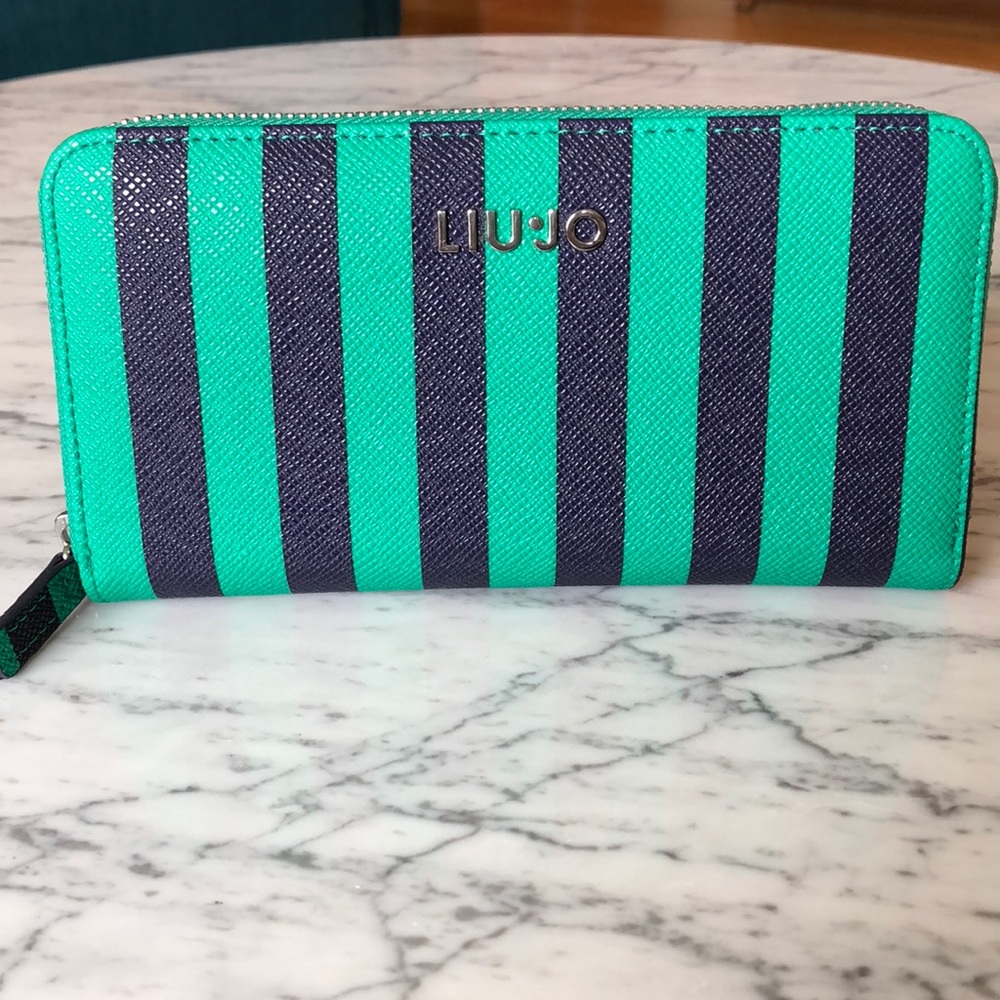 NEW Liu Jo wallet clutch blue/green stripe
